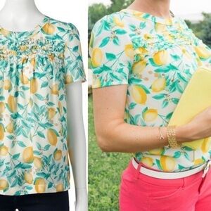 🍋 Elle lemon citrus leaf print ruffle shirt blouse top